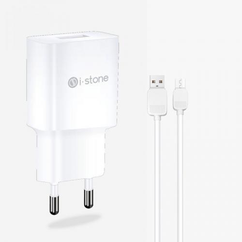 i-Stone Stn-104 2.1A Şarj Adaptörü + Micro USB Kablo Beyaz