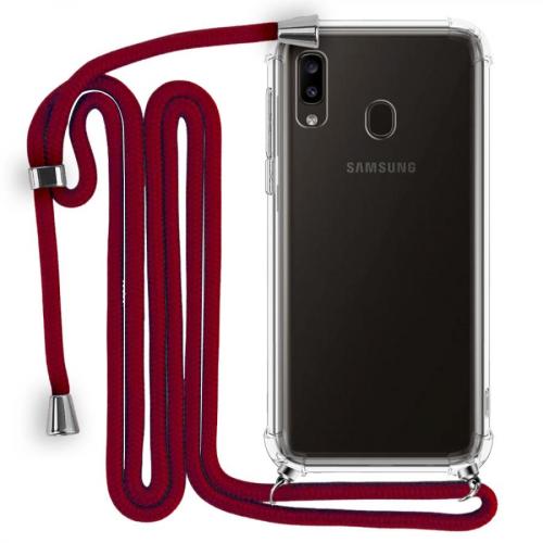 Modamore İp Askılı Dört Köşe Korumalı Şeffaf Kılıf Samsung Galaxy A20 Galaxy A20 Kırmızı Samsung