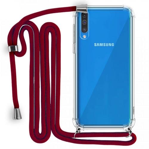 Modamore İp Askılı Dört Köşe Korumalı Şeffaf Kılıf Samsung Galaxy A50 Galaxy A50 Kırmızı Samsung