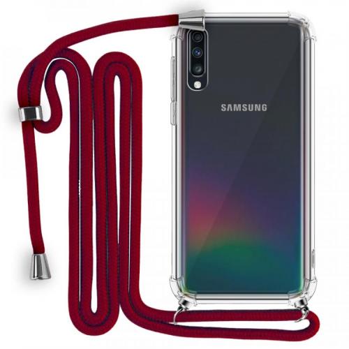 Modamore İp Askılı Dört Köşe Korumalı Şeffaf Kılıf Samsung Galaxy A70 Galaxy A70 Kırmızı Samsung