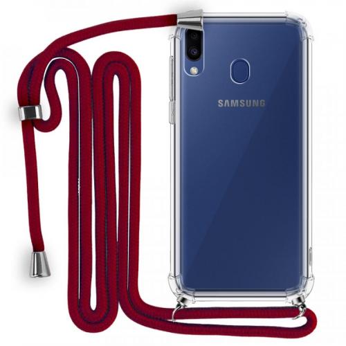 Modamore İp Askılı Dört Köşe Korumalı Şeffaf Kılıf Samsung Galaxy M20 Galaxy M20 Kırmızı Samsung