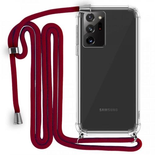 Modamore İp Askılı Dört Köşe Korumalı Şeffaf Kılıf Samsung Galaxy Note 20 Galaxy Note 20 Kırmızı Samsung