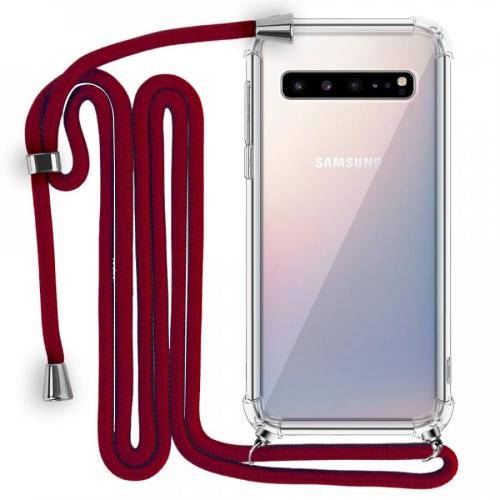 Modamore İp Askılı Dört Köşe Korumalı Şeffaf Kılıf Samsung Galaxy S10 Galaxy S10 Kırmızı Samsung