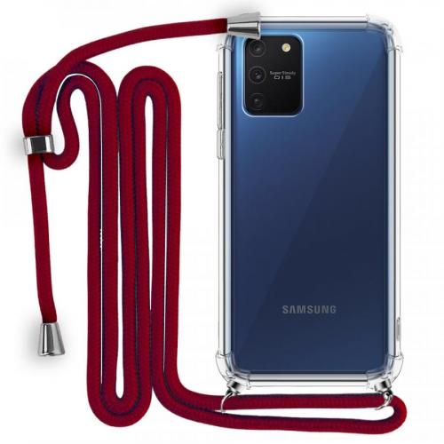 Modamore İp Askılı Dört Köşe Korumalı Şeffaf Kılıf Samsung Galaxy S10 Lite Galaxy S10 Lite Kırmızı Samsung