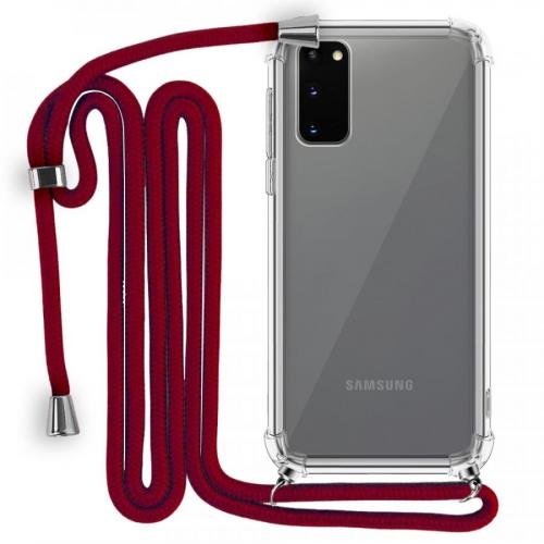 Modamore İp Askılı Dört Köşe Korumalı Şeffaf Kılıf Samsung Galaxy S20 Galaxy S20 Kırmızı Samsung
