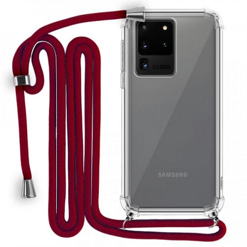 Modamore İp Askılı Dört Köşe Korumalı Şeffaf Kılıf Samsung Galaxy S20 Ultra Galaxy S20 Ultra Kırmızı Samsung
