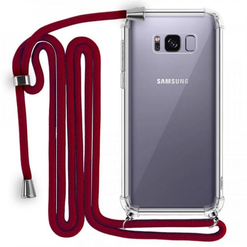 Modamore İp Askılı Dört Köşe Korumalı Şeffaf Kılıf Samsung Galaxy S8 Galaxy S8 Kırmızı Samsung