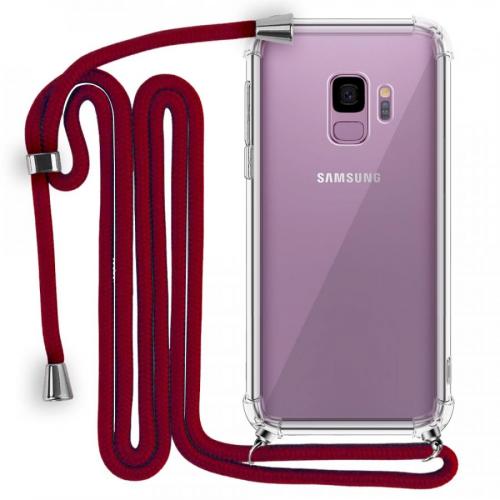 Modamore İp Askılı Dört Köşe Korumalı Şeffaf Kılıf Samsung Galaxy S9 Galaxy S9 Kırmızı Samsung